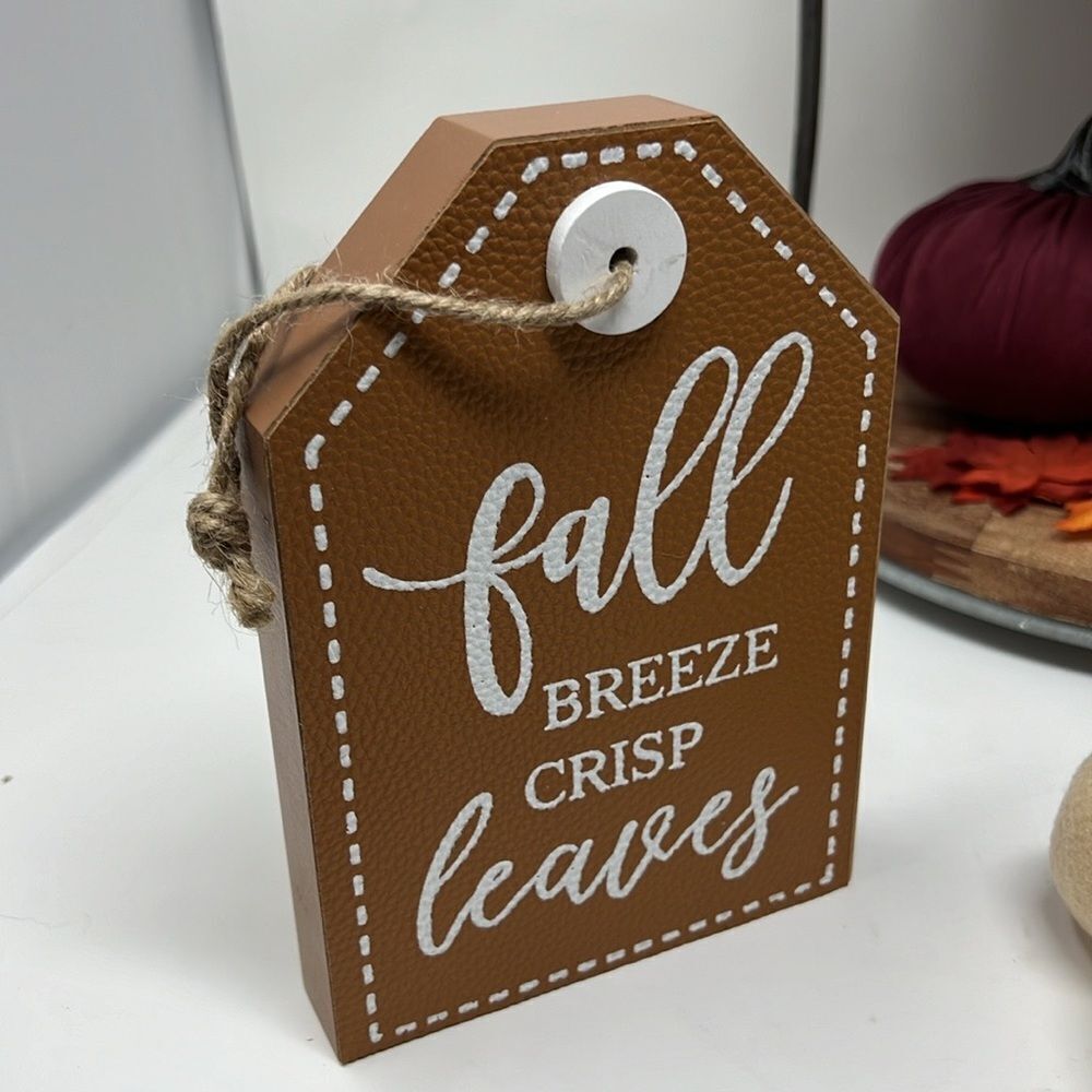 NWT fall‎ breeze crisp leaves hanging sign or tabletop decor tiered tray display